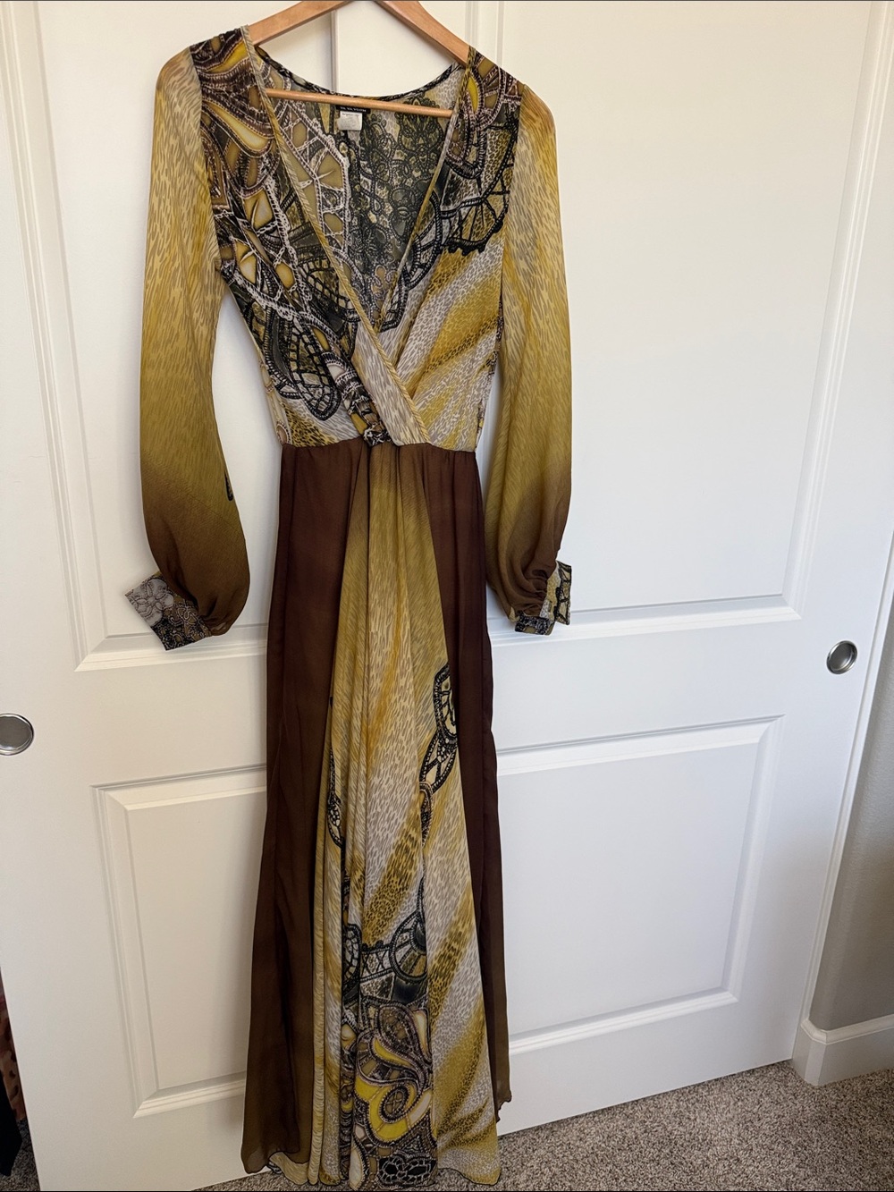 Va Va Voom Green and Brown Long Sleeve Maxi Dress